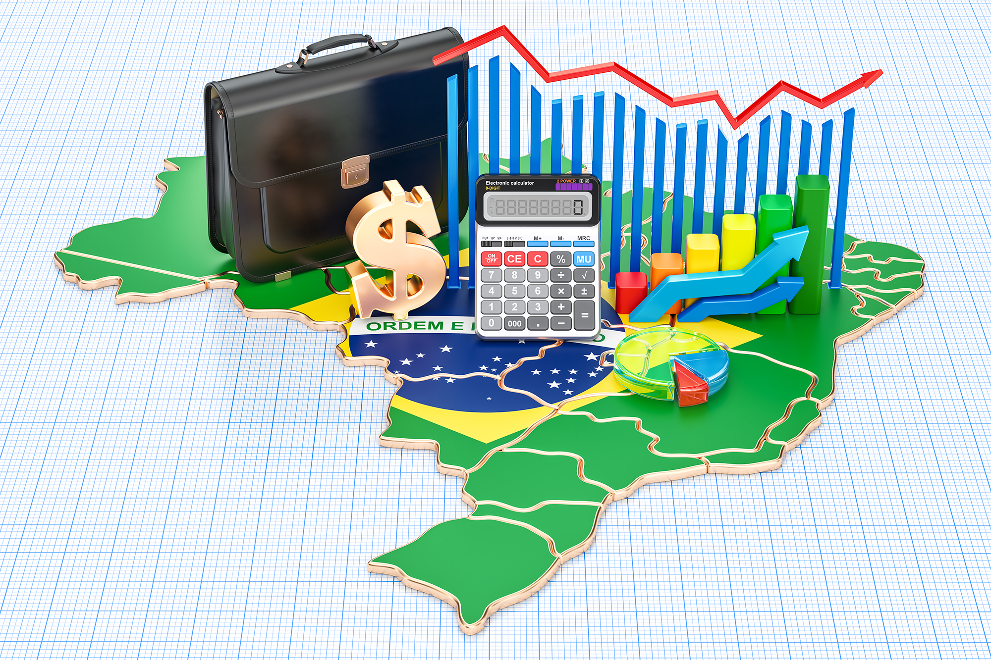 Comércio empresarial e finanças na renderização 3D do conceito Brasil