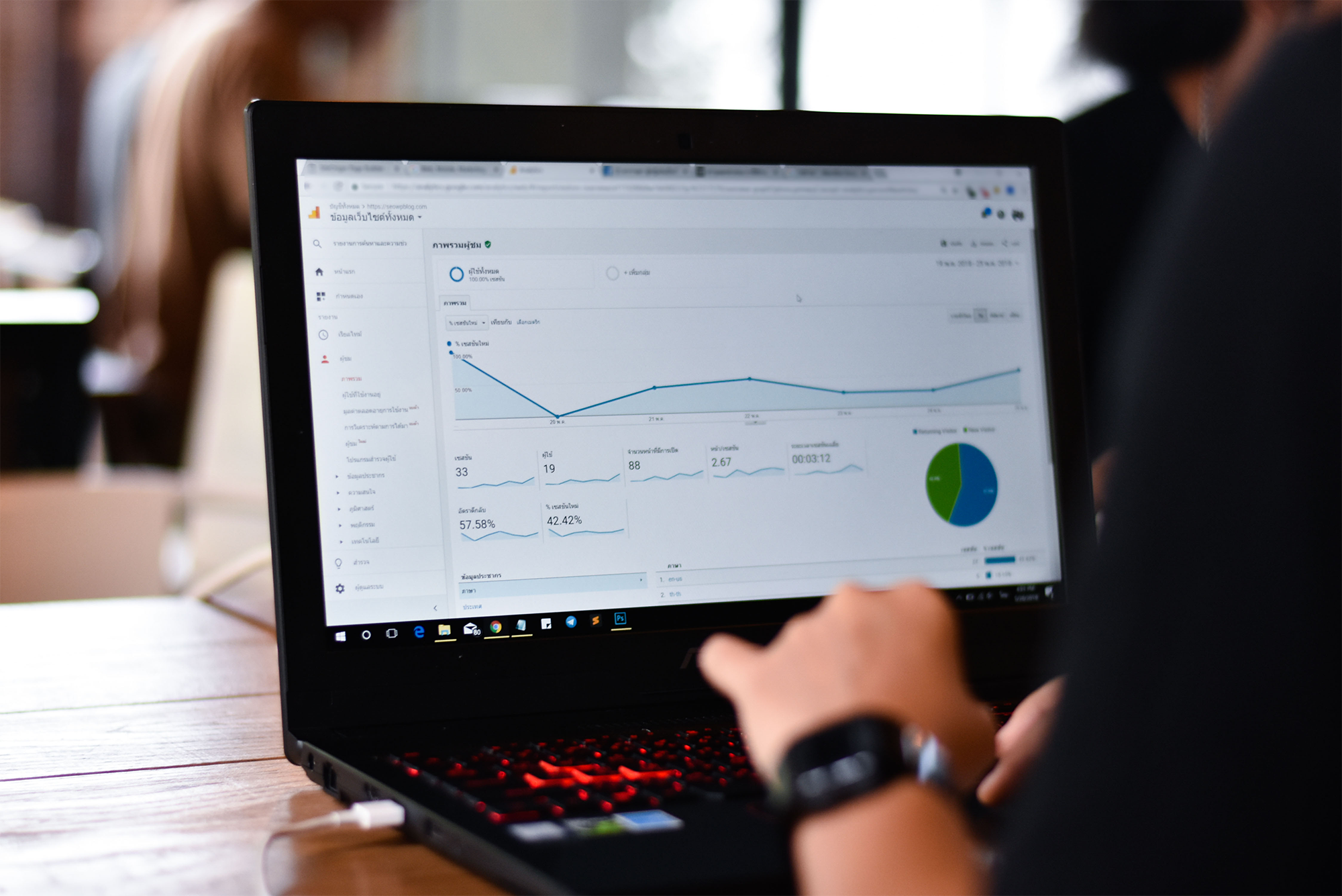 Gráfico ou dashboard financeiro em tela de computador. Evoca tecnologia, controle e visão estratégica.