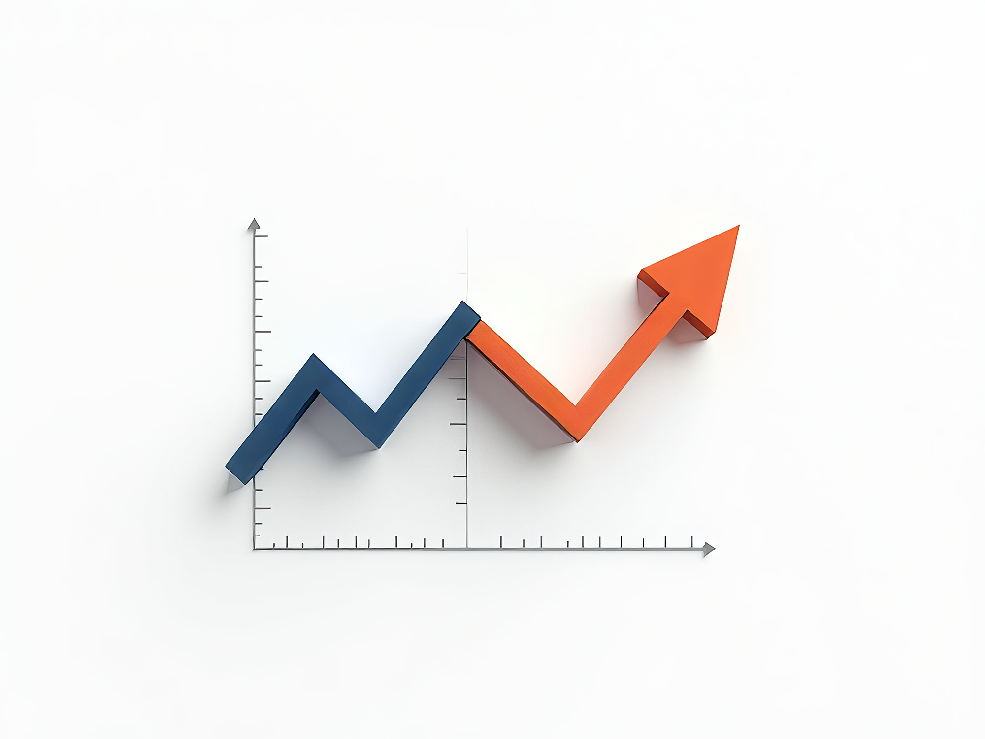 Um ícone altamente detalhado de um gráfico de linha dupla com tendências proeminentes contrastantes azuis e laranjas