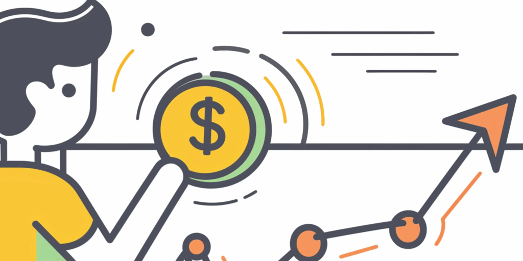 Um desenho animado de um homem com um sinal de dólar acima dele