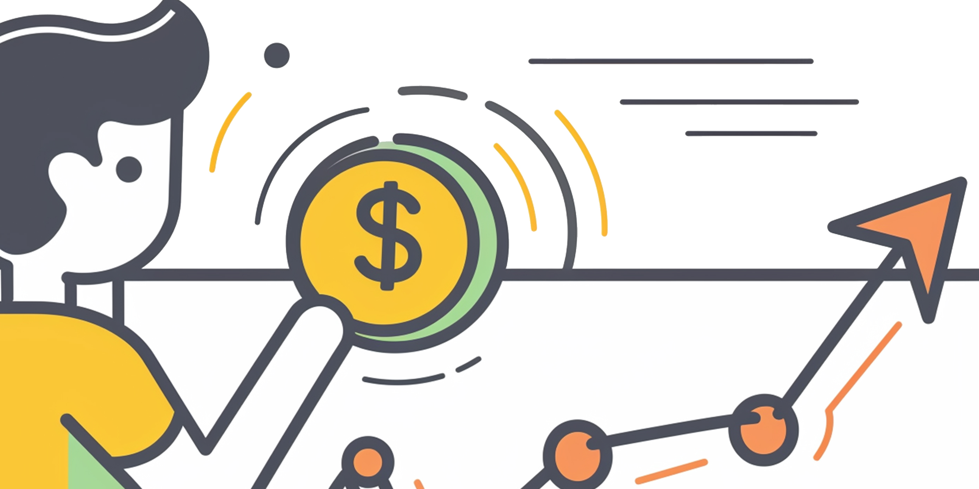 Um desenho animado de um homem com um sinal de dólar acima dele