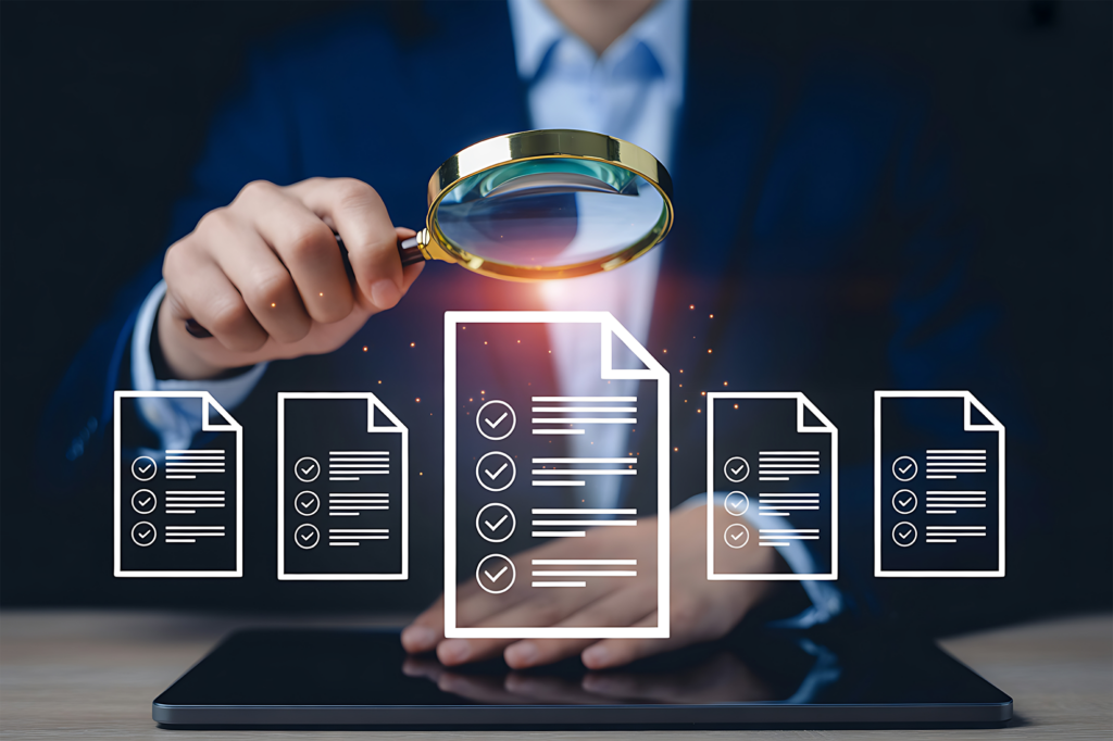 Revisão e análise de documentos com lupa