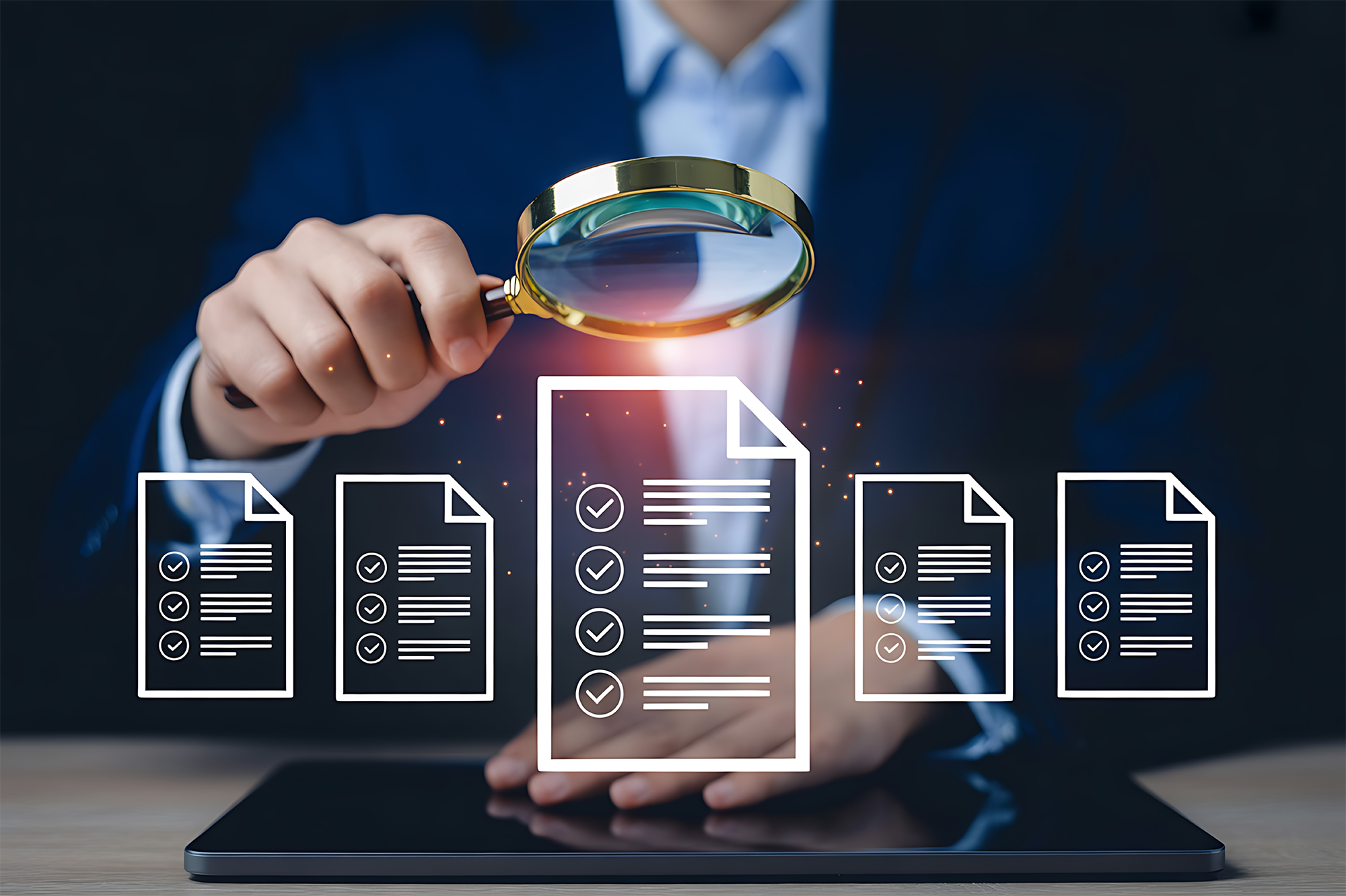 Revisão e análise de documentos com lupa