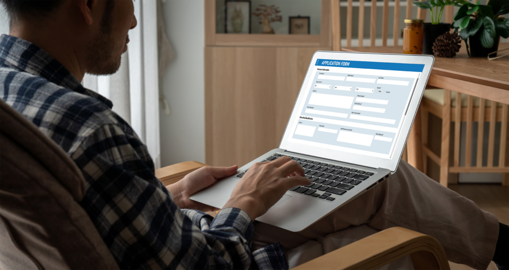 Formulário de inscrição on-line para registro moderno no site da Internet